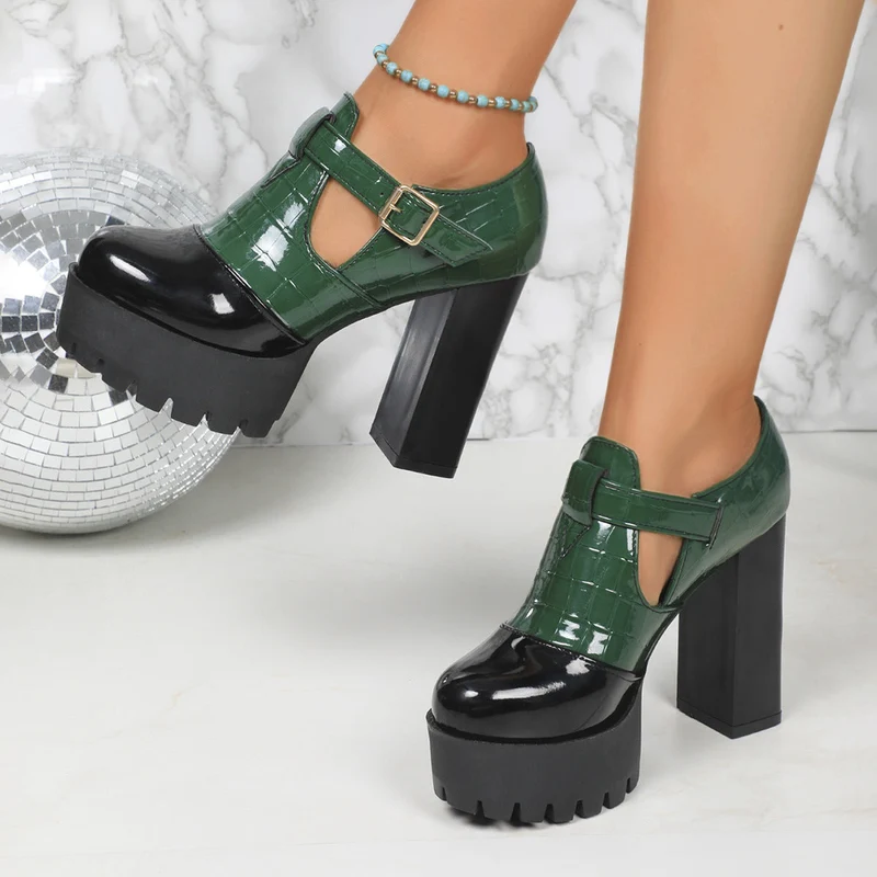 Damen Plateau-Pumps mit eleganter Schnalle und strukturiertem Obermaterial Nord Taschen