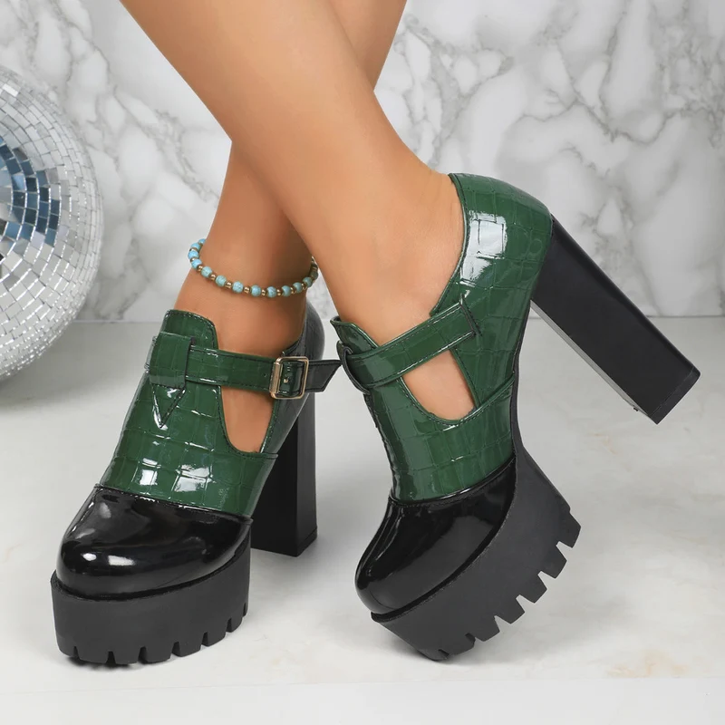 Damen Plateau-Pumps mit eleganter Schnalle und strukturiertem Obermaterial Nord Taschen