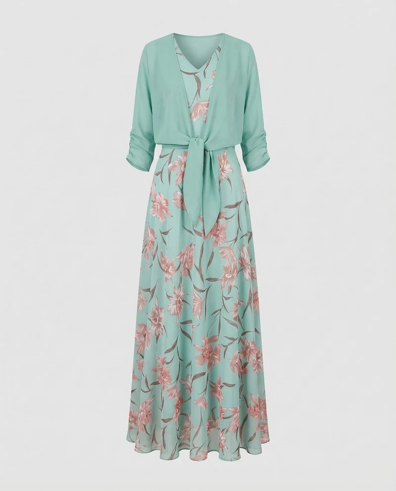 Damen Chiffon Maxikleid Blumen