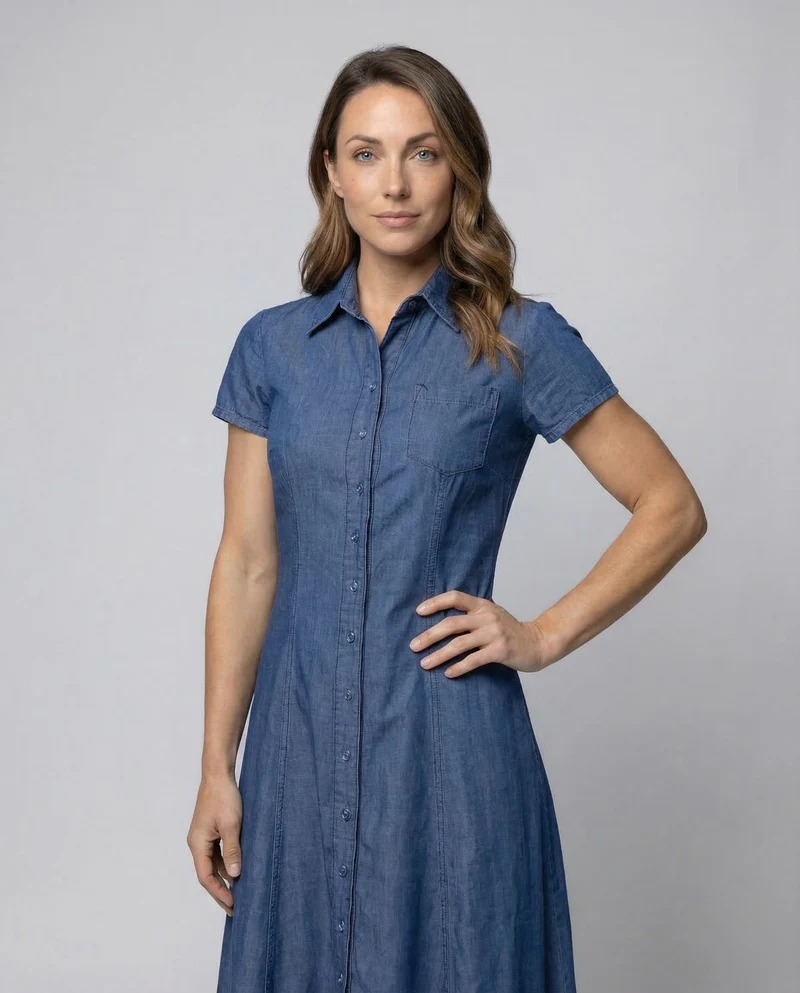 Damen Maxikleid Hemdblusenkragen Stufenvolant