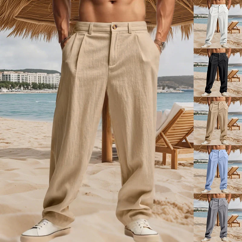 Herren nan elegante Bundfaltenhose aus leichtem Baumwollmix mit geradem Schnitt und Gürtelschlaufen