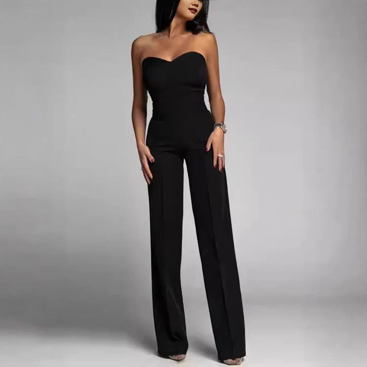 Damen eleganter Jumpsuit mit schulterfreiem Design und weitem Bein
