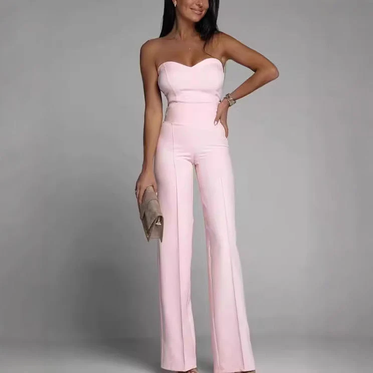 Damen eleganter Jumpsuit mit schulterfreiem Design und weitem Bein