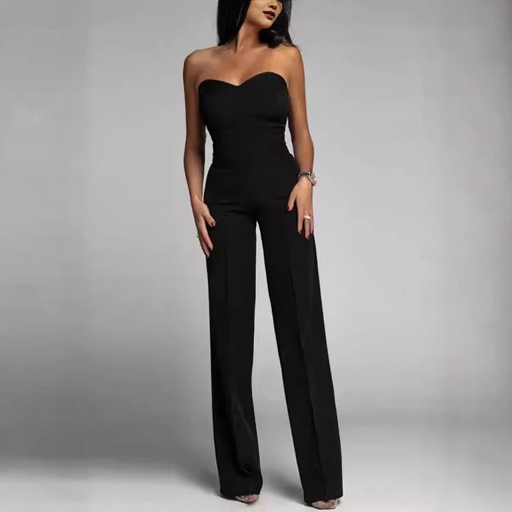 Damen eleganter Jumpsuit mit schulterfreiem Design und weitem Bein