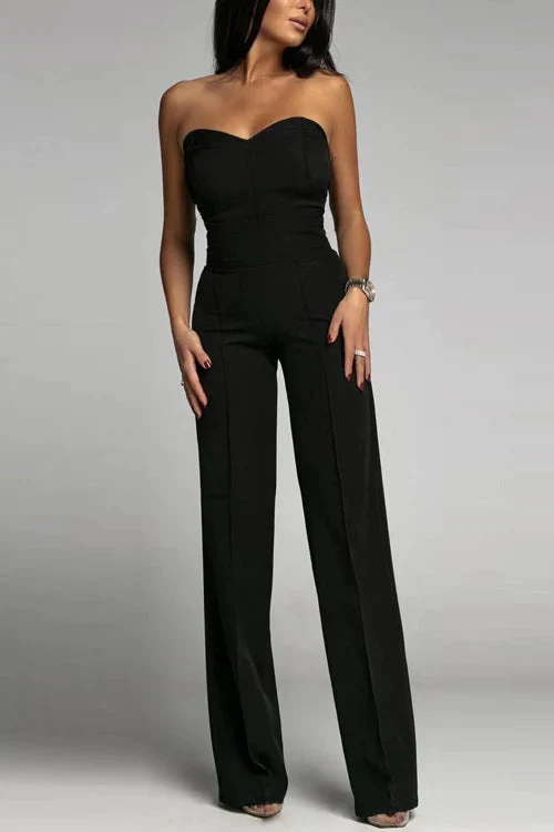 Damen eleganter Jumpsuit mit schulterfreiem Design und weitem Bein