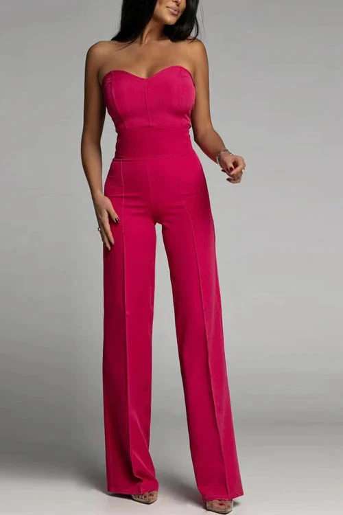 Damen eleganter Jumpsuit mit schulterfreiem Design und weitem Bein