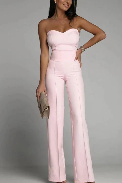 Damen eleganter Jumpsuit mit schulterfreiem Design und weitem Bein