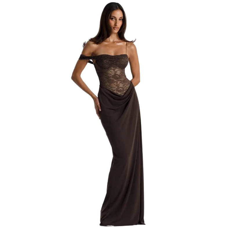 Damen Elegantes Abendkleid mit Spitzenoberteil und fließendem Rockteil Nord Taschen
