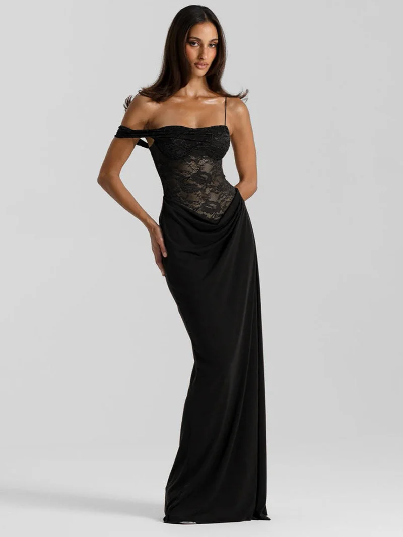 Damen Elegantes Abendkleid mit Spitzenoberteil und fließendem Rockteil Nord Taschen