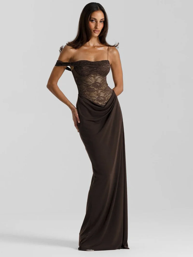 Damen Elegantes Abendkleid mit Spitzenoberteil und fließendem Rockteil Nord Taschen