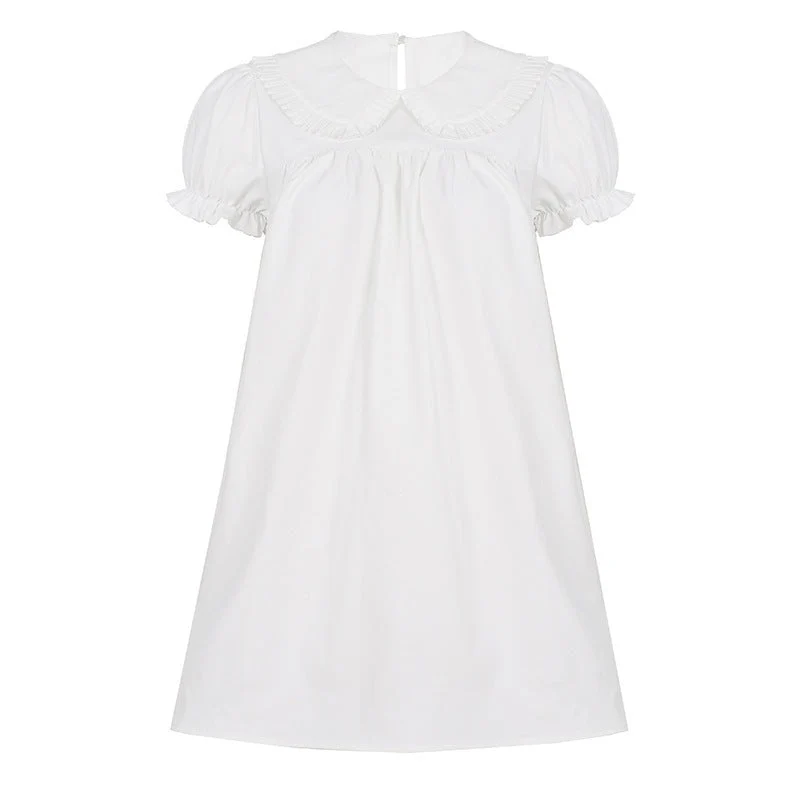 Damen elegantes Baumwollkleid mit Rüschendetails und herausragendem Kragen