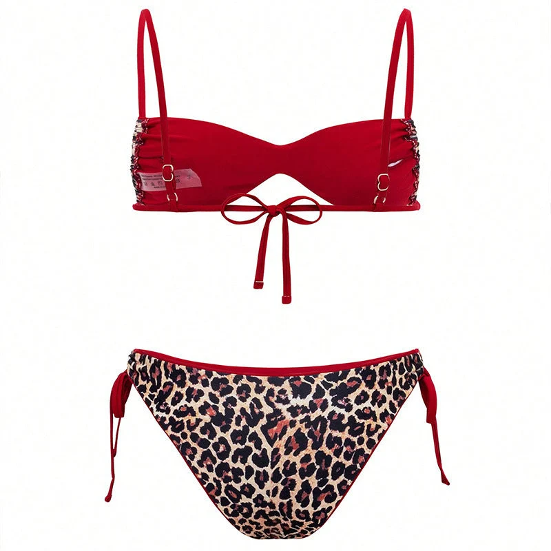 Damen Triangel-Bikini mit verspieltem Leopardenmuster und verstellbaren Trägern