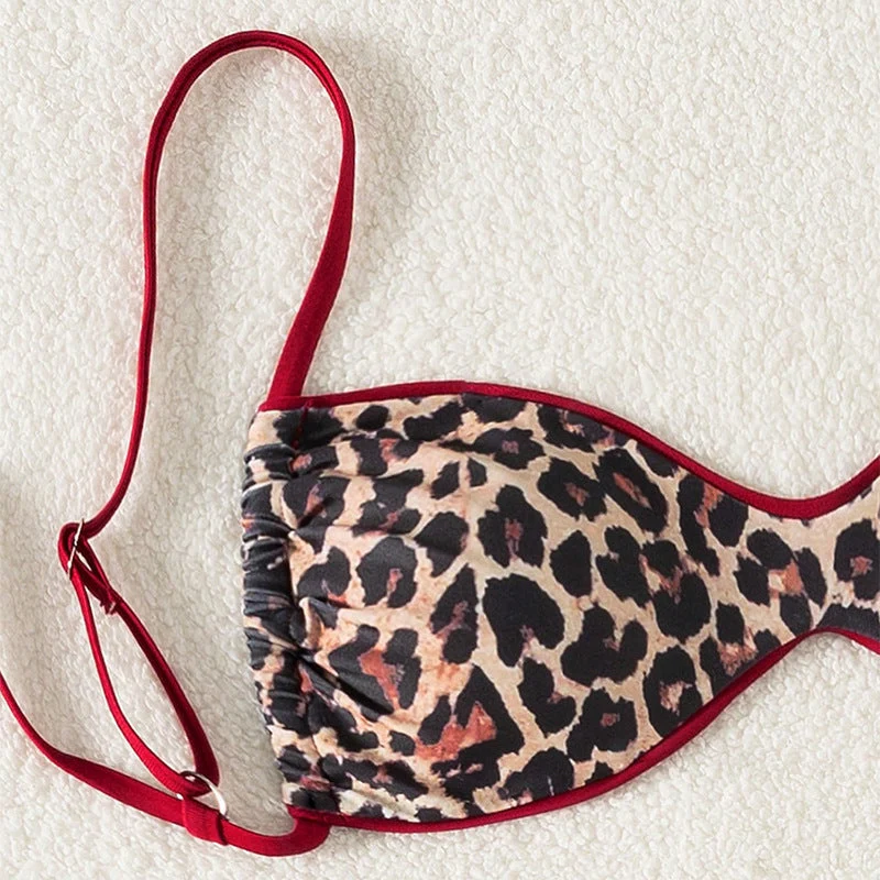 Damen Triangel-Bikini mit verspieltem Leopardenmuster und verstellbaren Trägern
