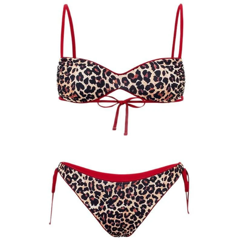 Damen Triangel-Bikini mit verspieltem Leopardenmuster und verstellbaren Trägern