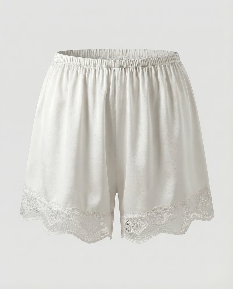 Damen Romantische Spitzenabschluss Satin-Optik Schlafshorts