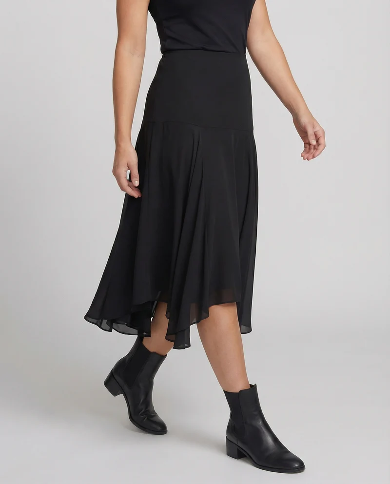 Satinrock Schwarz Damen Maxi leicht und schwingend