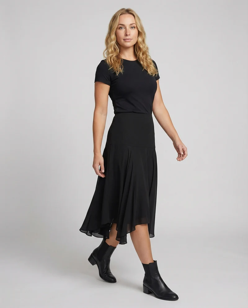 Satinrock Schwarz Damen Maxi leicht und schwingend