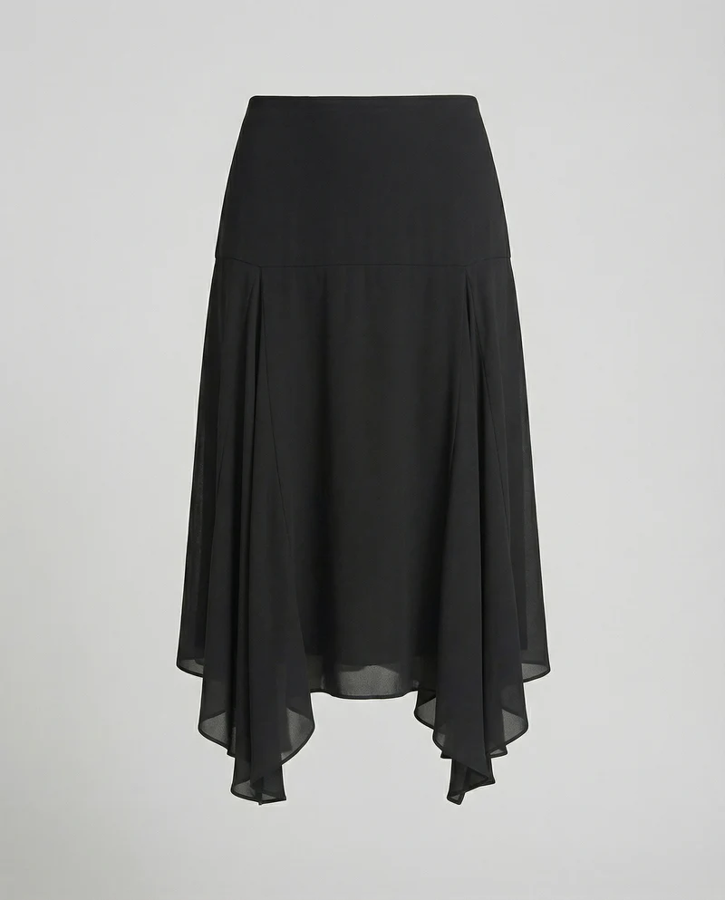 Satinrock Schwarz Damen Maxi leicht und schwingend