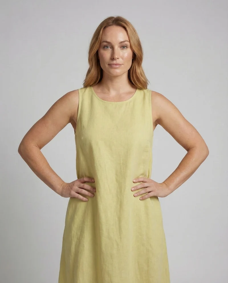 Damen Leinen Kleid A Linie