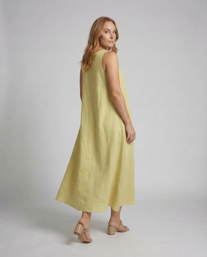 Damen Leinen Kleid A Linie