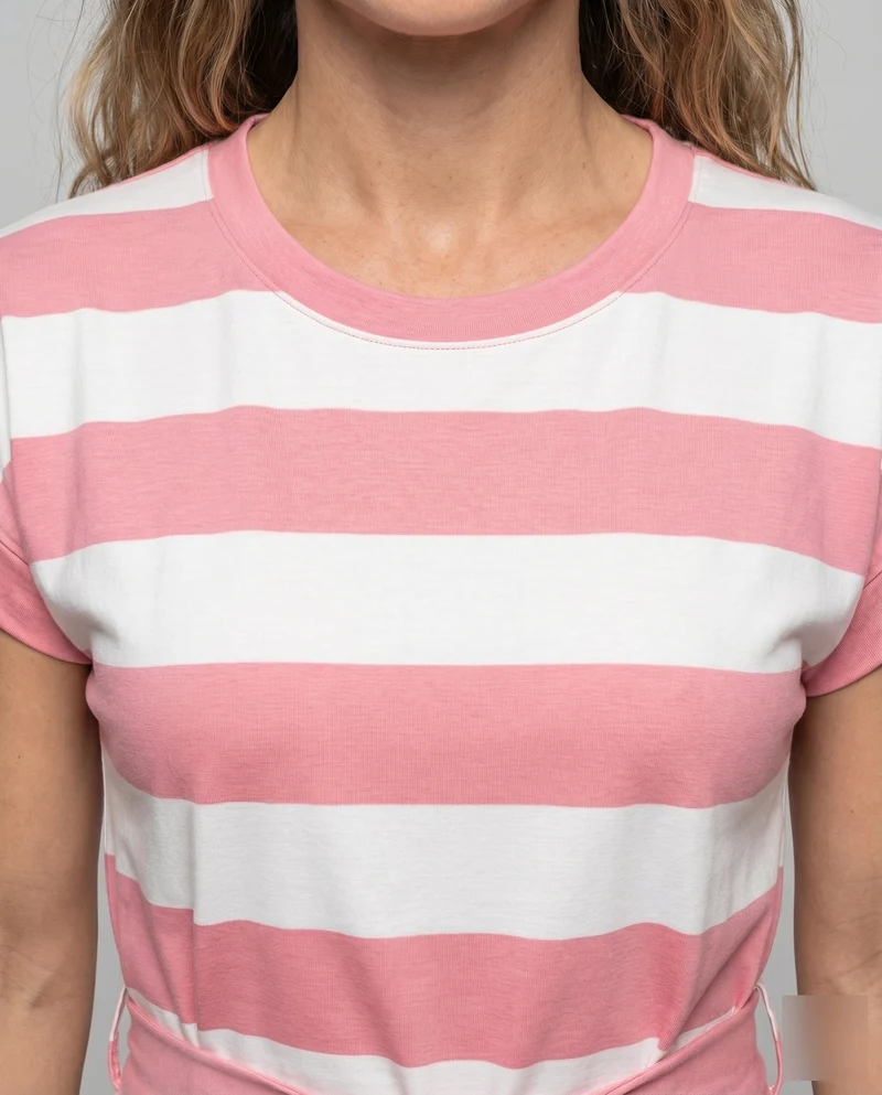 Damen Midikleid Taillenschleife Kastige Kurzärmel Rundhals