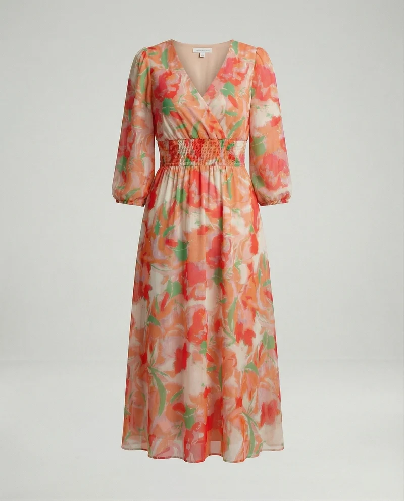 Damen Midikleid V-Ausschnitt Print