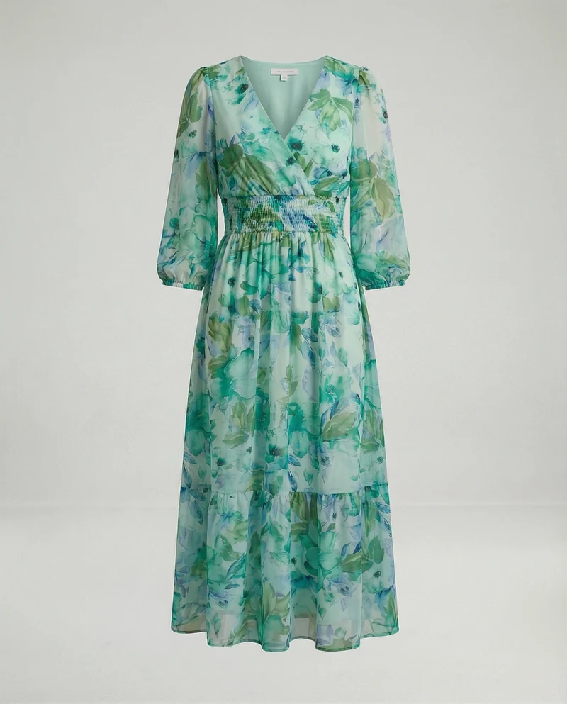 Damen Midikleid V-Ausschnitt Print