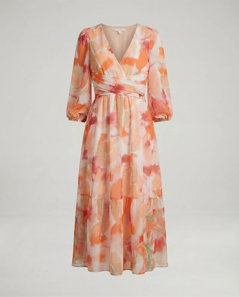 Damen Midikleid V-Ausschnitt Print