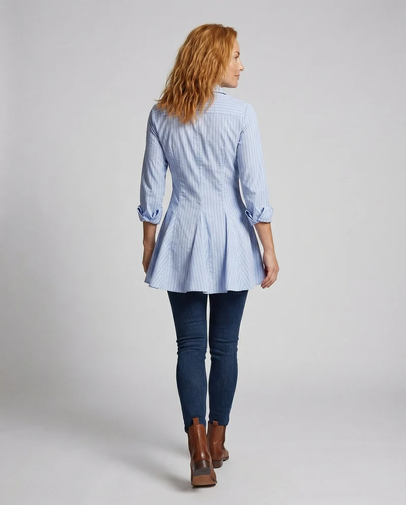 Damen Klassische Schwingender Tellerrock MischgewNord Taschene Hemdblusen-Minikleid