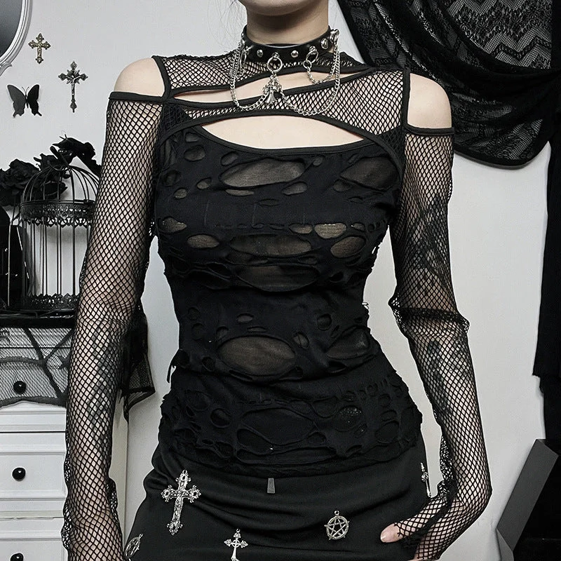 Damen Modisches Oberteil mit transparentem Mesh-Design und raffinierten Cut-Outs