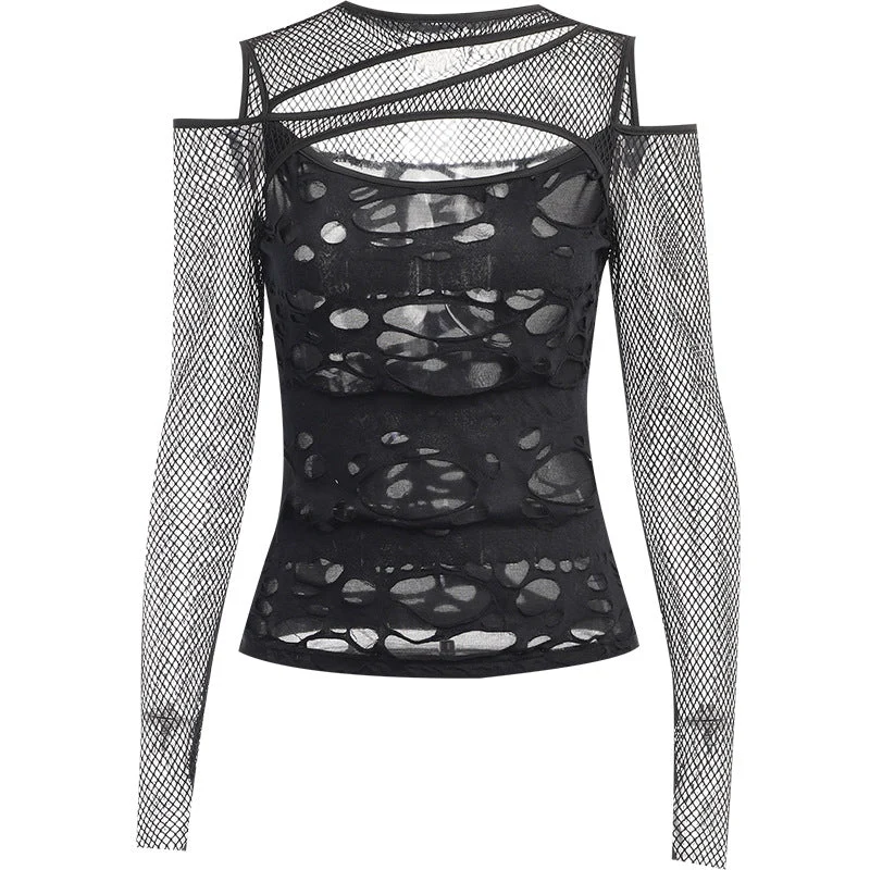 Damen Modisches Oberteil mit transparentem Mesh-Design und raffinierten Cut-Outs