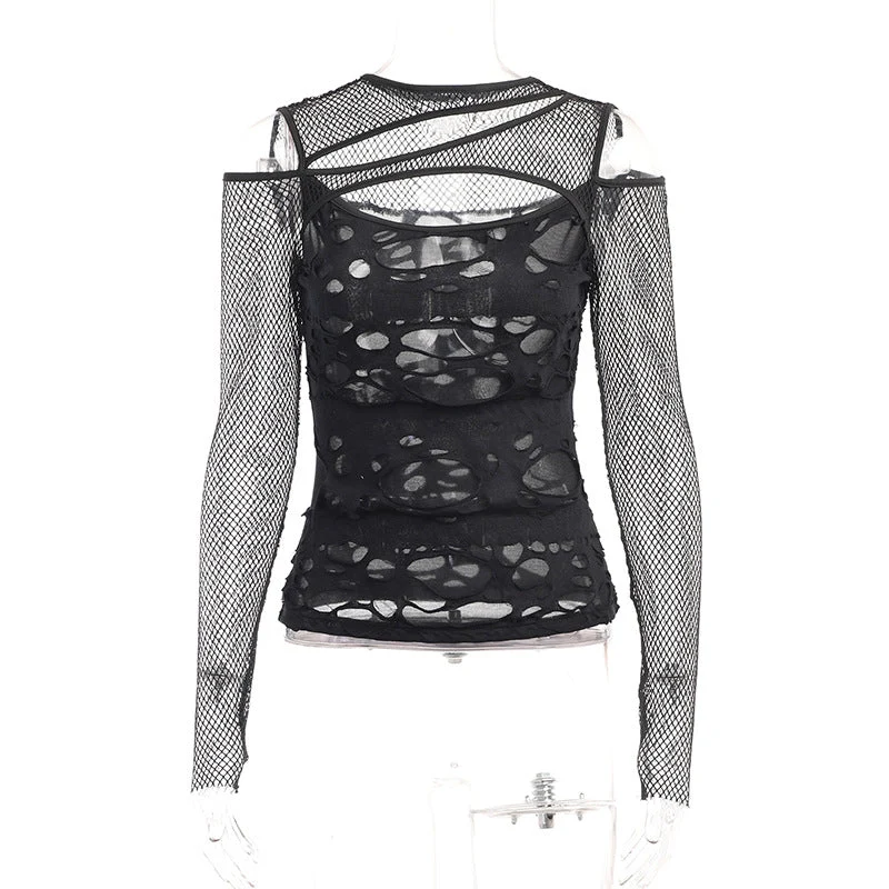 Damen Modisches Oberteil mit transparentem Mesh-Design und raffinierten Cut-Outs