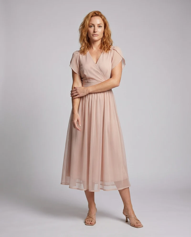 Damen Elegantes Maxi-Kleid mit fließendem Chiffon und voluminösen Ärmeln Nord Taschen