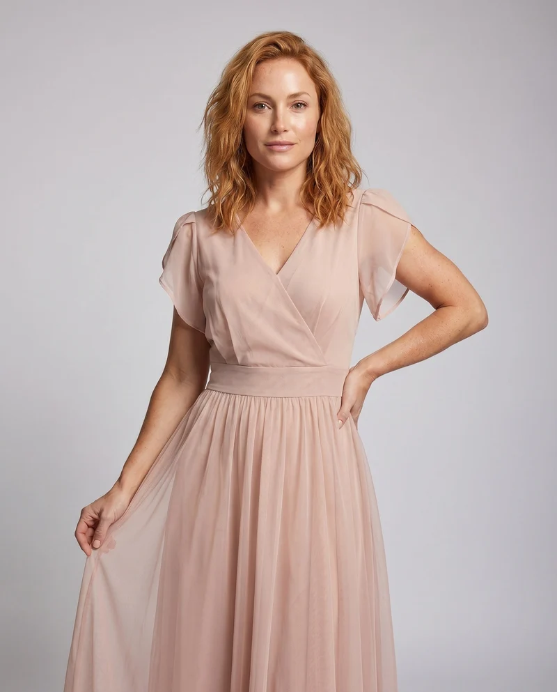 Damen Elegantes Maxi-Kleid mit fließendem Chiffon und voluminösen Ärmeln Nord Taschen