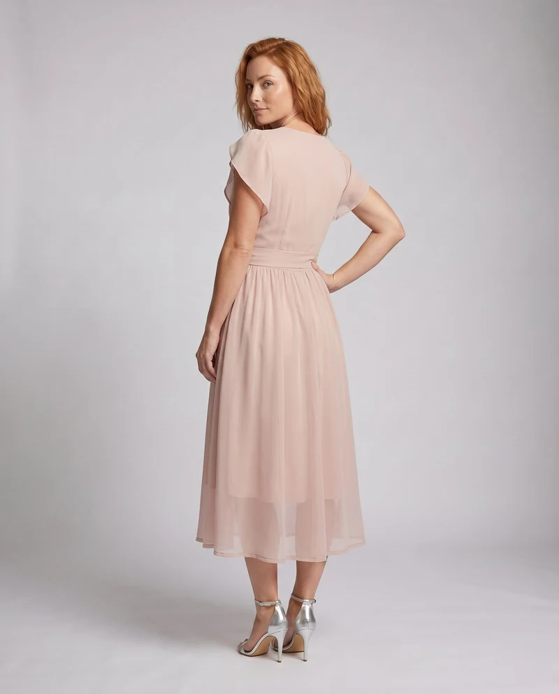 Damen Elegantes Maxi-Kleid mit fließendem Chiffon und voluminösen Ärmeln Nord Taschen