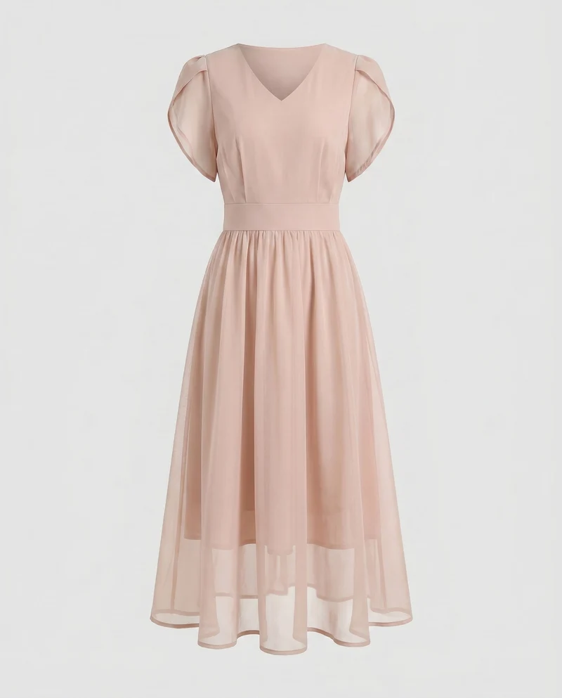 Damen Elegantes Maxi-Kleid mit fließendem Chiffon und voluminösen Ärmeln Nord Taschen