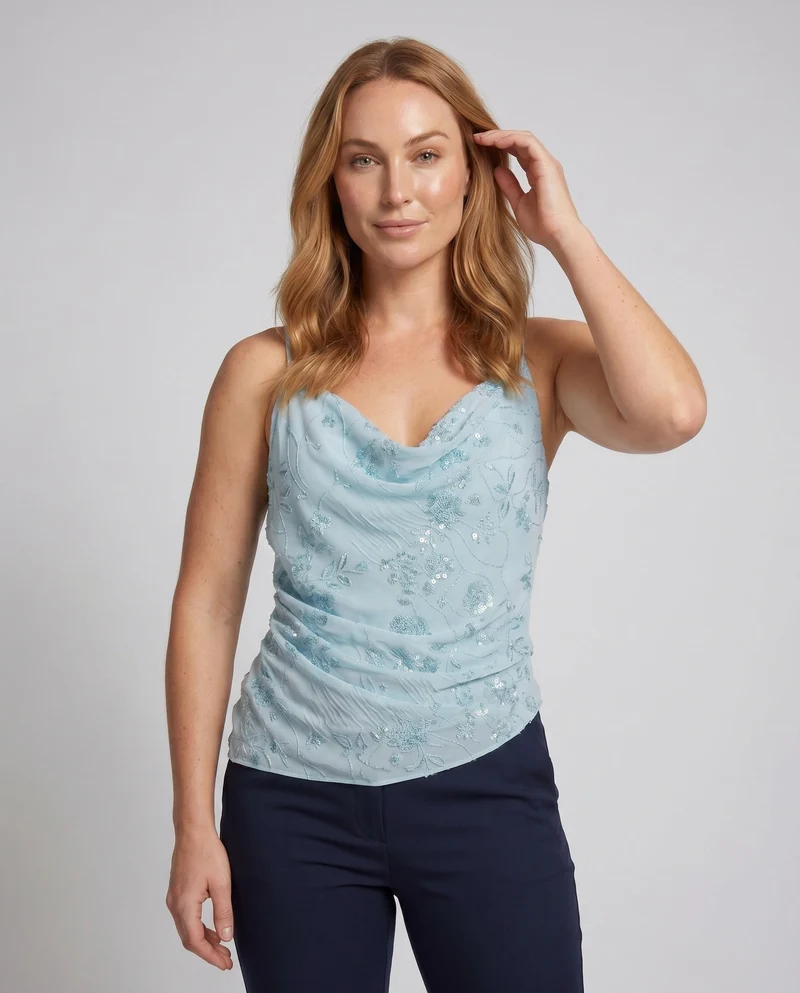 Damen Schickes Top mit funkelnden Pailletten und drapiertem Design