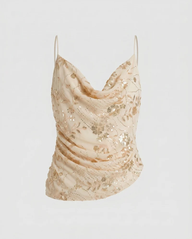 Damen Schickes Top mit funkelnden Pailletten und drapiertem Design