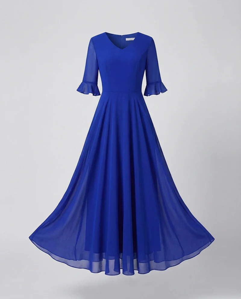 Damen Chiffon-Abendkleid Volantrock