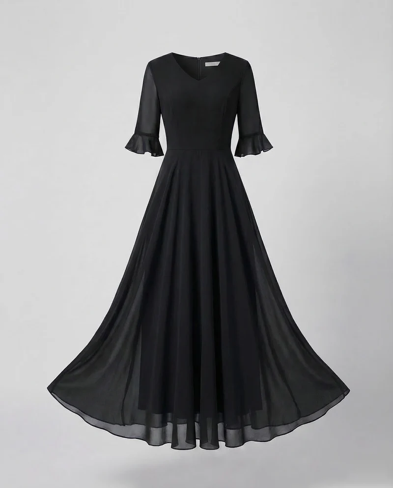 Damen Chiffon-Abendkleid Volantrock