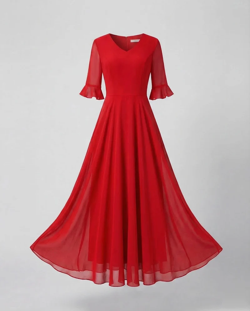 Damen Chiffon-Abendkleid Volantrock