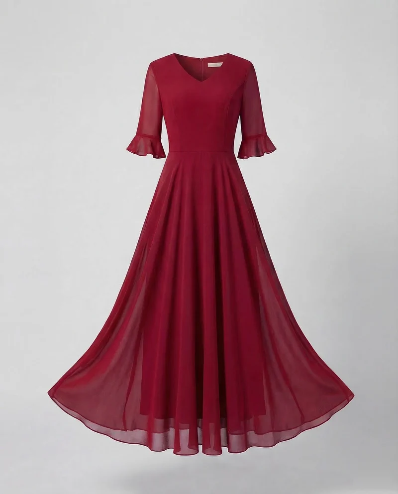Damen Chiffon-Abendkleid Volantrock