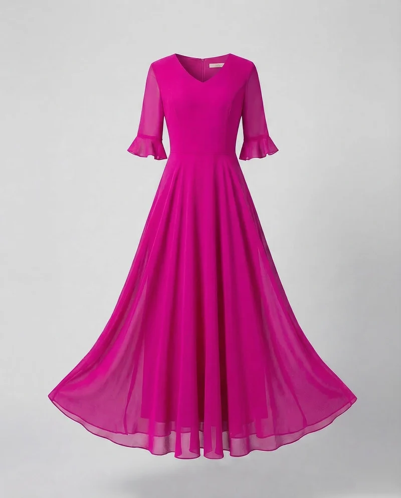 Damen Chiffon-Abendkleid Volantrock