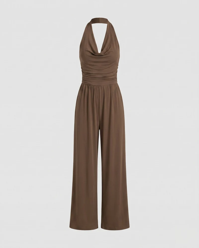 Damen Jumpsuit mit elegantem V-Ausschnitt und weitem Bein