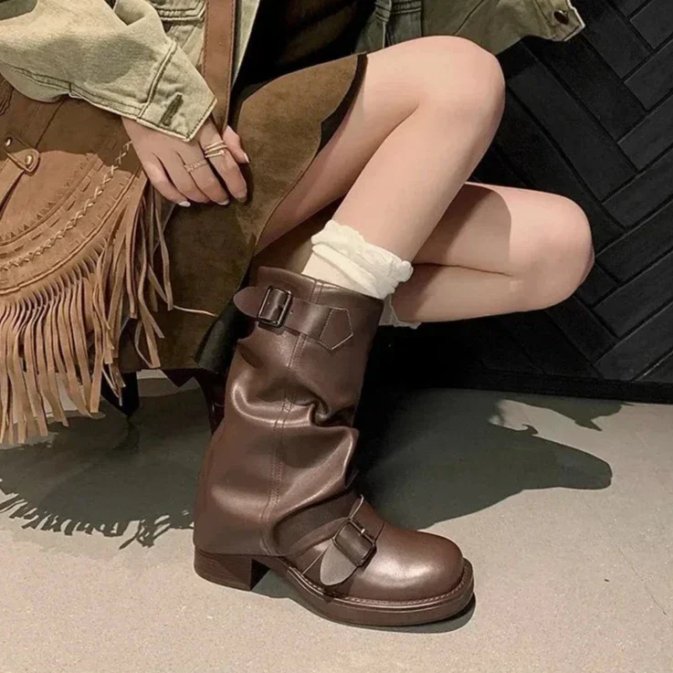Falten Mid-Calf Stiefel