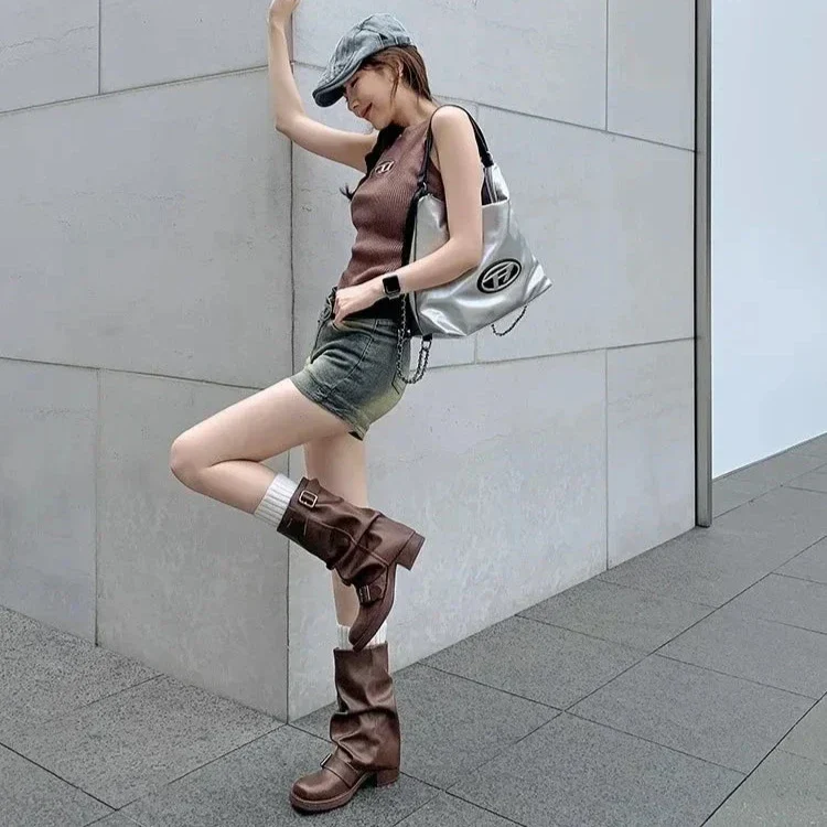 Falten Mid-Calf Stiefel