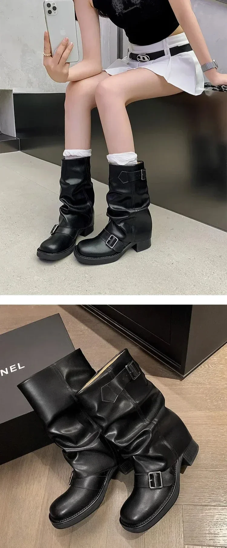 Falten Mid-Calf Stiefel