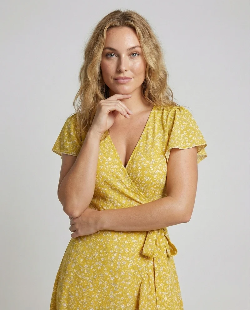 Damen Wickel-Maxikleid mit Beinschlitz