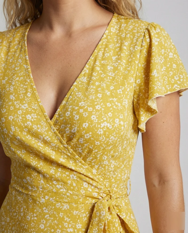 Damen Wickel-Maxikleid mit Beinschlitz