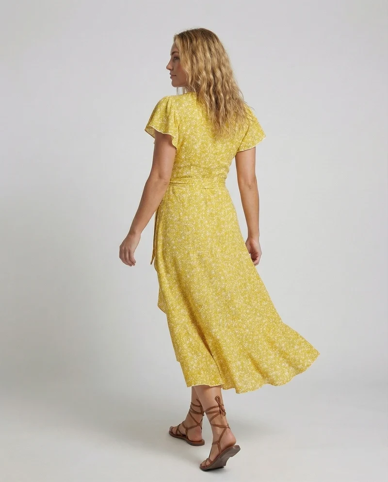 Damen Wickel-Maxikleid mit Beinschlitz